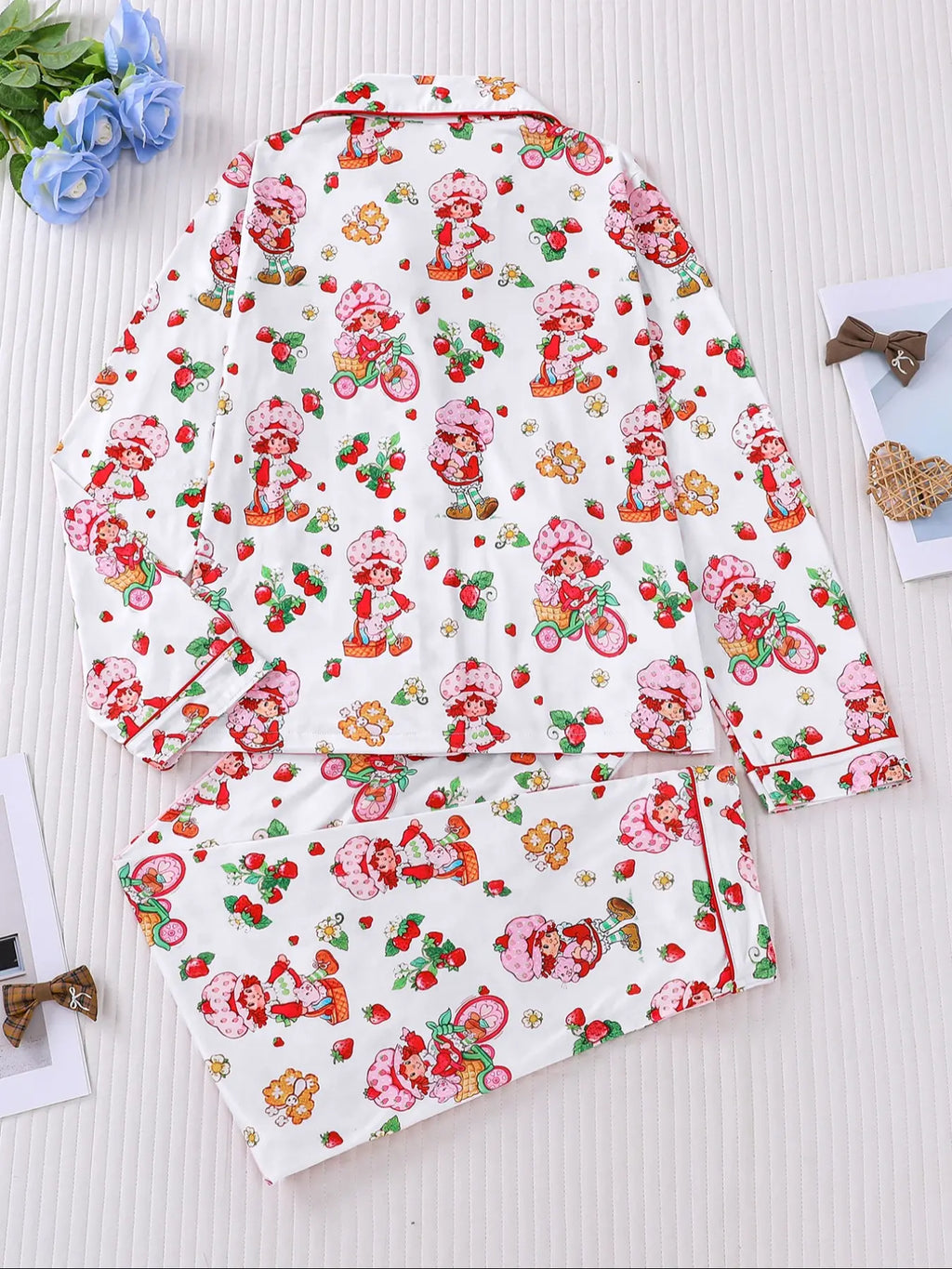 Women's Cute Strawberry Pattern Print Sleepwear Set