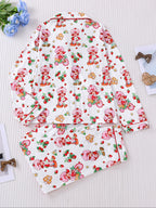 Women's Cute Strawberry Pattern Print Sleepwear Set