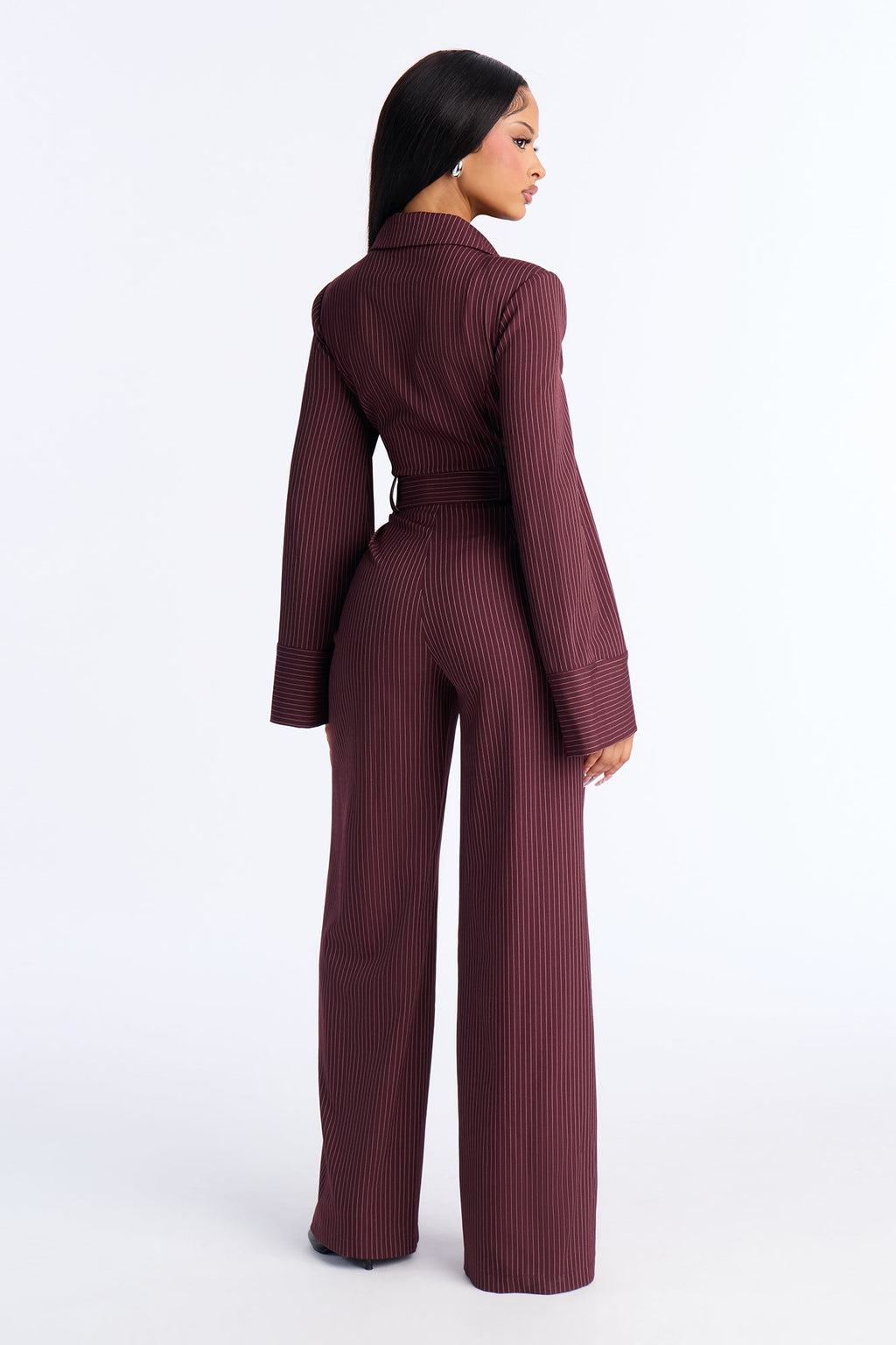 Kylie Blazer Pinstripe Wide Leg Jumpsuit - Black