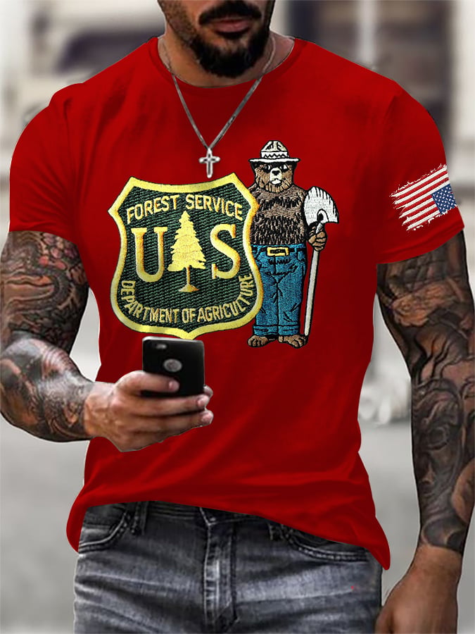 Men's Retro Save The Forest Service Print T-Shirt