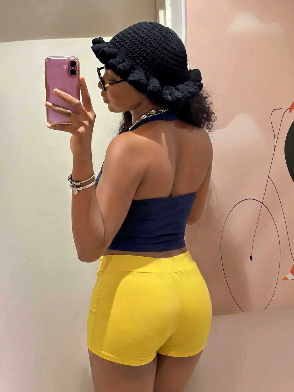 StreetHx Women 2-Piece Set:Yellow Vest Top,Blue Shorts.HypeZone-D Spaghetti Strap Camisole,Letter Print,Slim Fit For Gym,Summer,Y2k,Sports,Beach Outfits