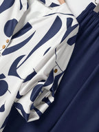 2pcs Women Contrast Color Print Shirt And Pants Set Old Money Style Business Casual Woman Blouse Sets For Ladies Two Piece