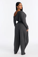 Bria Barrel Wide Leg Jumpsuit - Charcoal