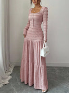 Women's Casual Elegant Party Sweet Cute Long Sleeve Square Neck Dress, Womenswear Stylish Ladies' Formal Evening Wear Elegant Gown, Perfect for Special Occasions Valentine's Day, Sweet And Cute