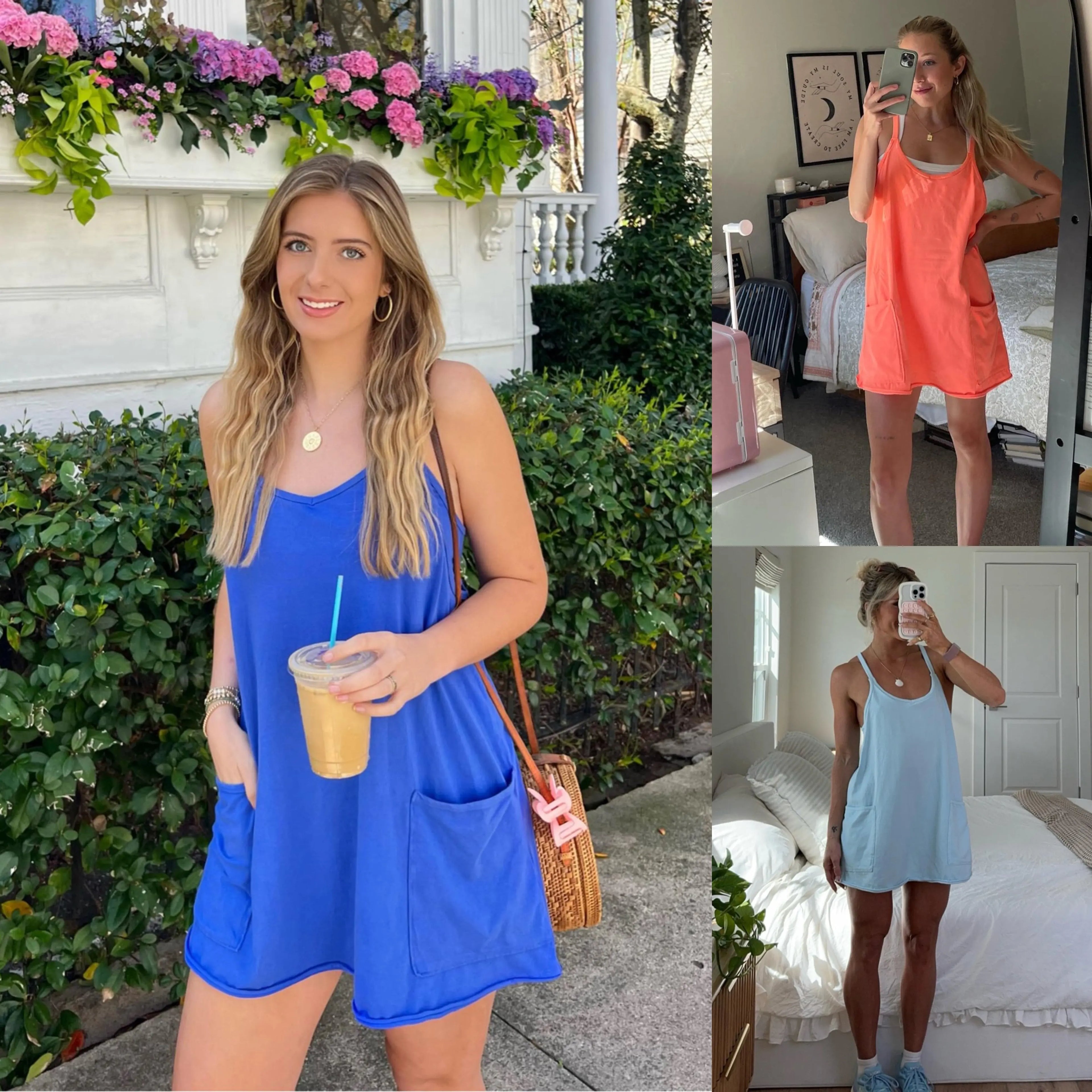 Women's Summer Sleeveless Mini Dress V Neck Spaghetti Straps Athletic Built-in Shorts Sundress SummerVibes