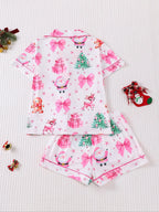 Women Christmas Pajama Set, Santa & Bowknot Tree Pattern