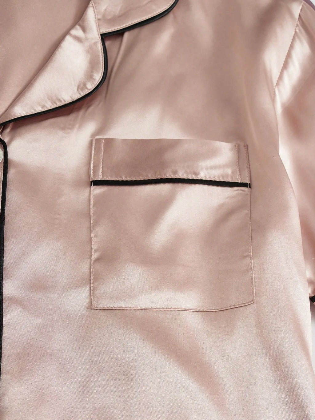 3sets Contrast Piping Satin Blouse & Shorts PJ Set / Pajama Set