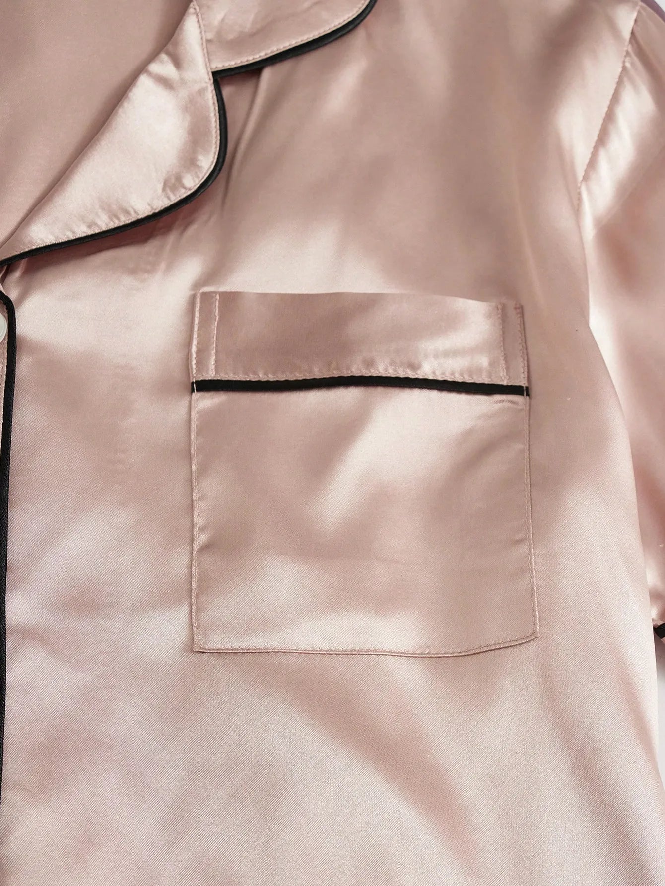 3sets Contrast Piping Satin Blouse & Shorts PJ Set / Pajama Set