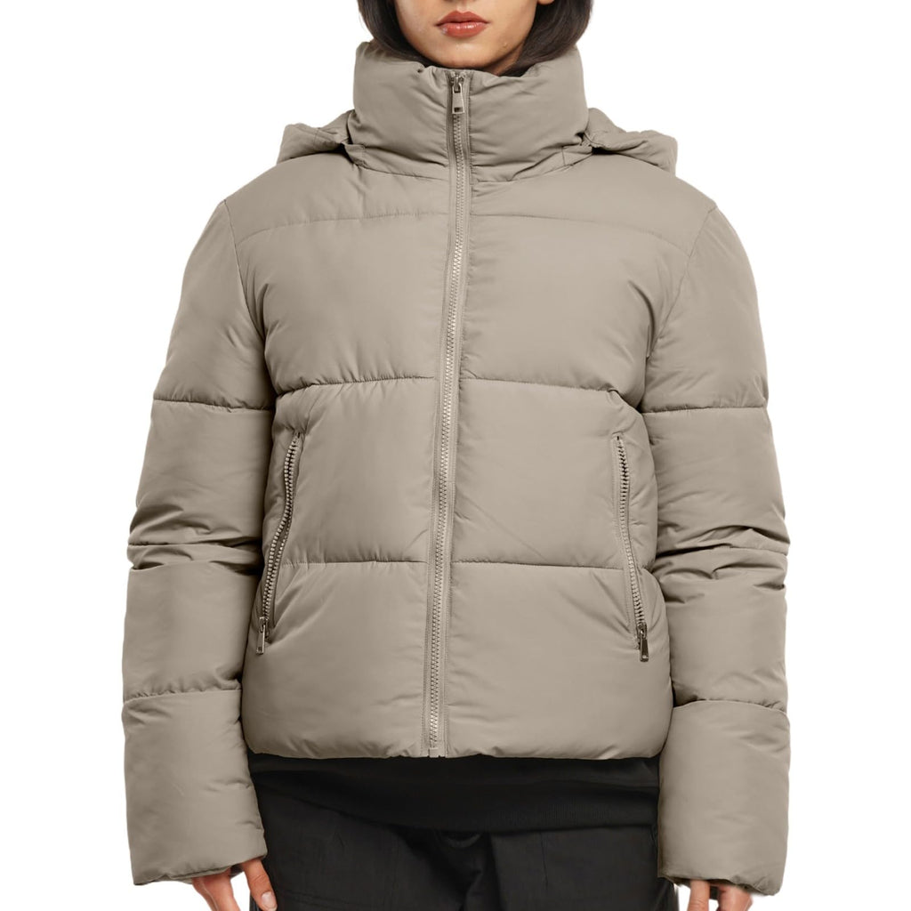Warm Core Premium Short Puffer Jackets with Removable Hood & Optional Faux Fur Linging, Lady Casual Outerwear Longsleeves Zip Pockets Warm Quilted Coat