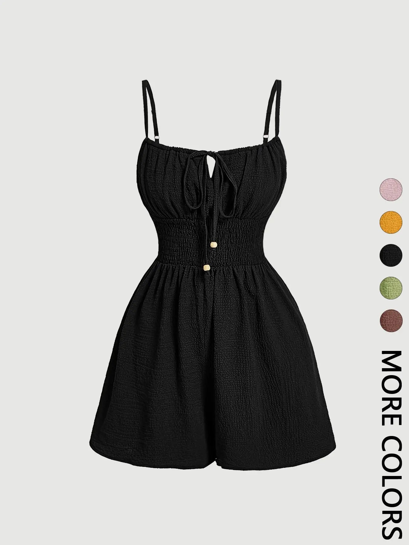 Women's Casual Sleeveless Romper with Front Tie and Elastic Waist