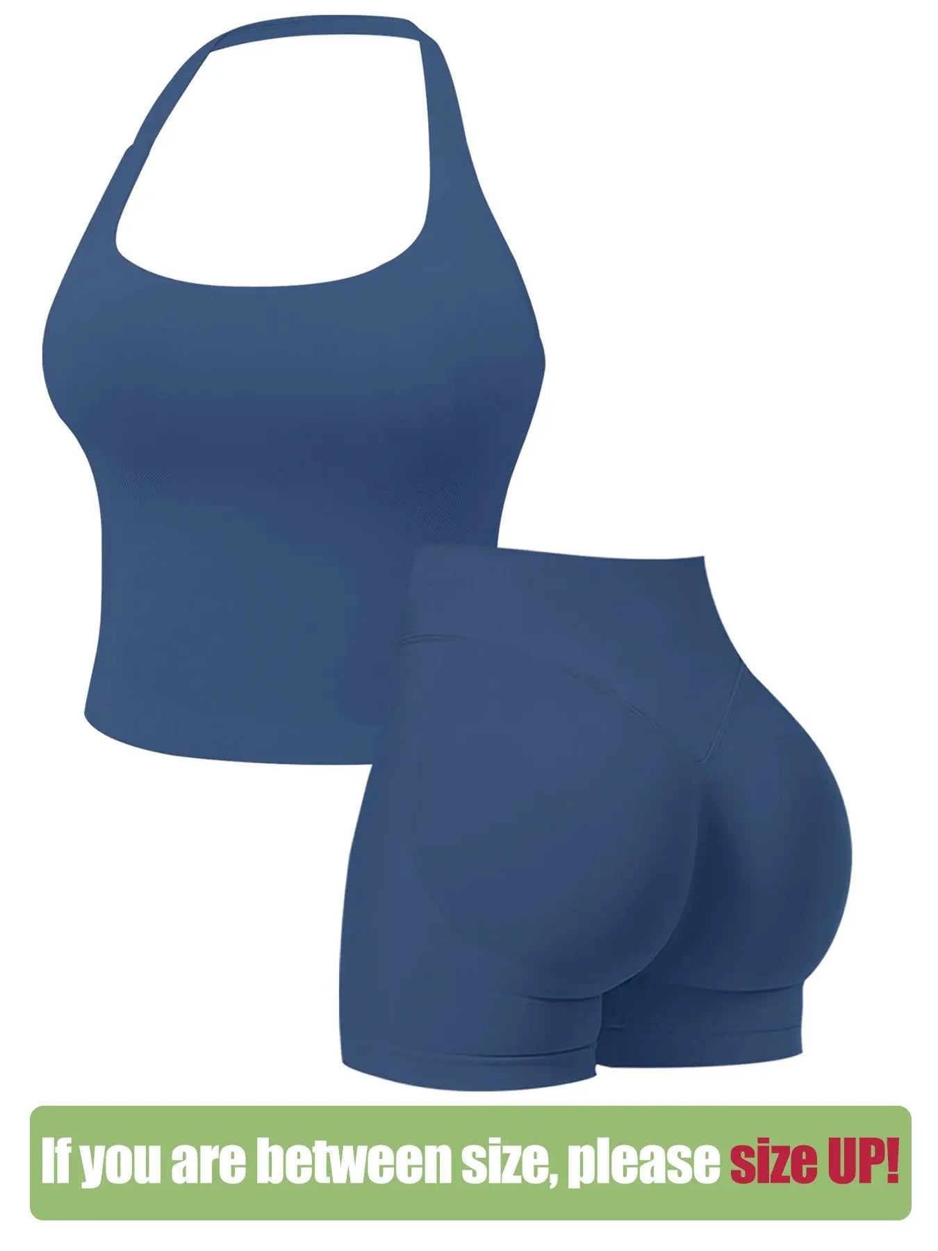 Seamless Workout Sets for Women, Halter Tank Top & Gym Scrunched Shorts Sports Set, Sporty Breathable Quick Drying Outfits for Yoga Gym Workout Running, Ladies Sportswear for Summer