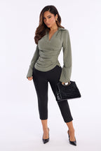Modern Girl Ruched Pinstripe Top - Blue/combo