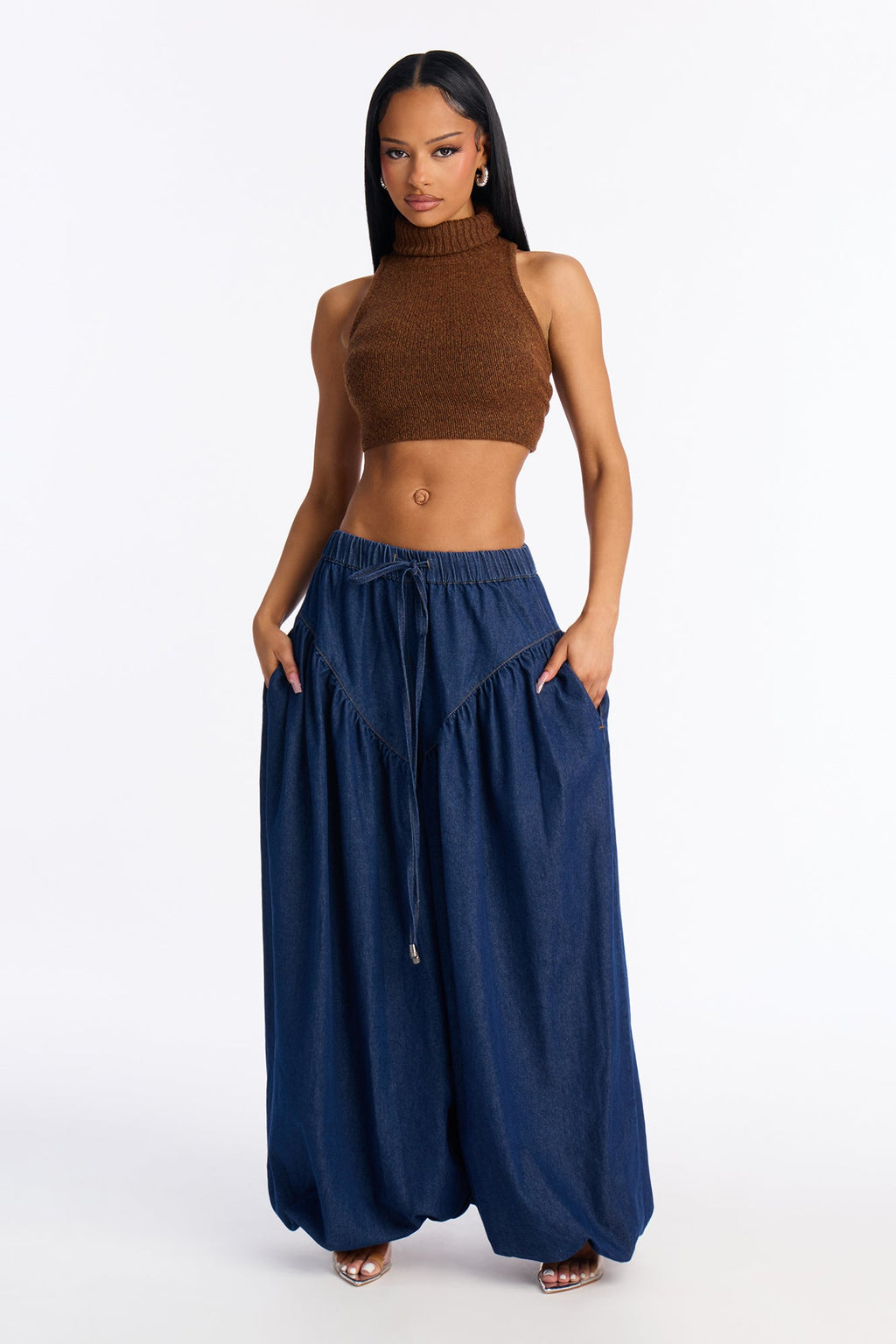 Marbella Baggy Tie Waist Balloon Jeans - Dark Wash