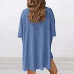 Women Summer  Casual Oversized  Split Hem Shirts & Side Pocket Biker Shorts