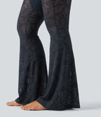 UltraSculptTM High Waisted Tummy Control Contrast Lace Yoga Flare Leggings with Pocket
