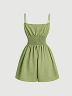 Women's Casual Sleeveless Romper with Front Tie and Elastic Waist