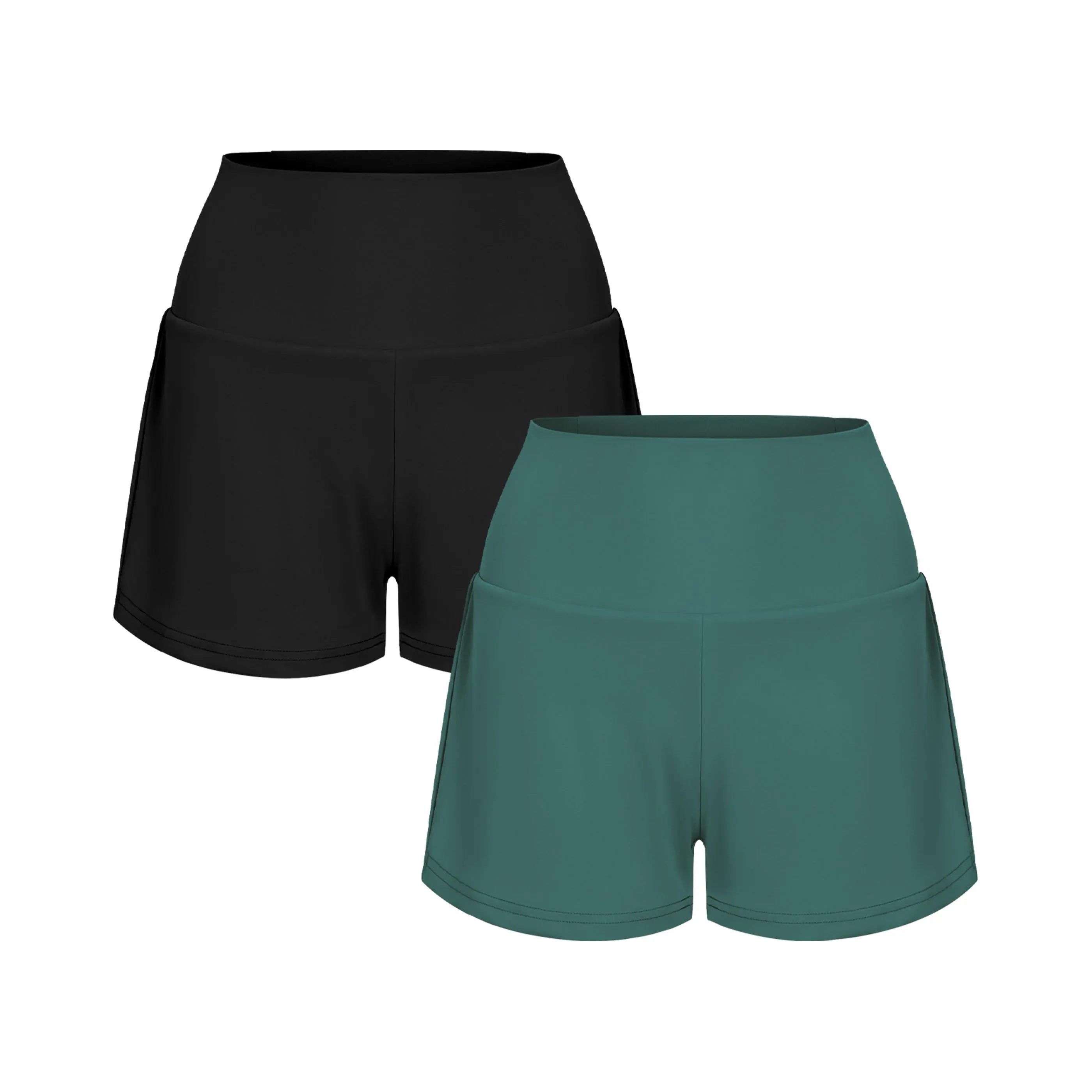 2-Piece Super High Waisted Back Pocket & Side Hidden Pocket 2-in-1 Yoga Shorts 3" Set