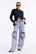 Tug On Heartstrings Non-Stretch Wide Leg Jeans - Light Wash