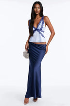 Show Me Better Lace Trim Satin Top - Blue
