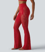 UltraSculptTM High Waisted Tummy Control Contrast Lace Yoga Flare Leggings with Pocket