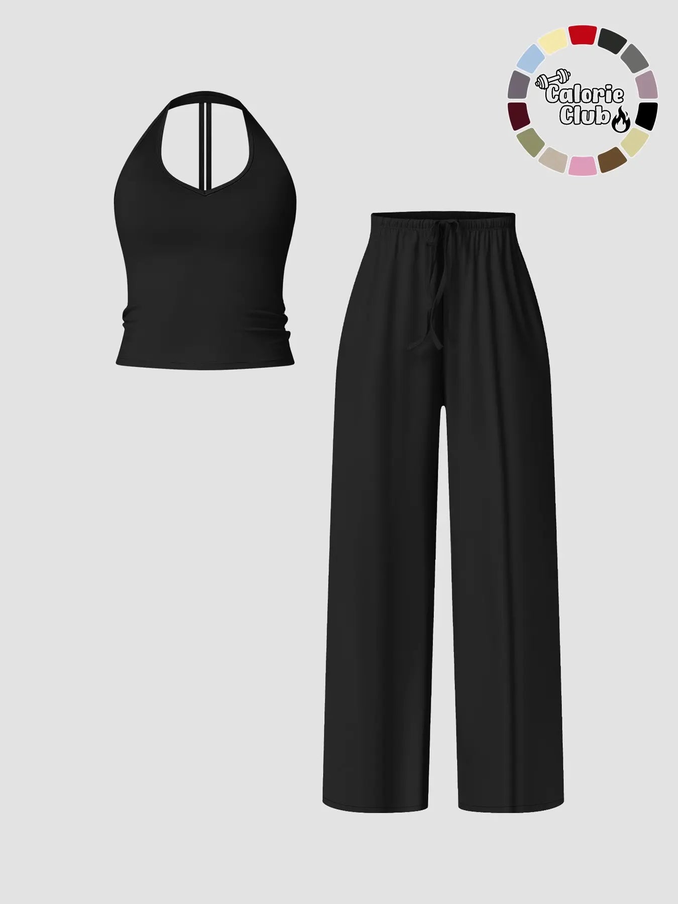 Women's Solid Crop Tank Top & Wide Leg Pants Set