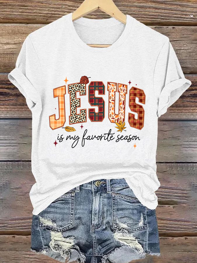 Women'S Casual Faith "Time With Jesus Is My Favorite Season" Short-Sleeved T-Shirt