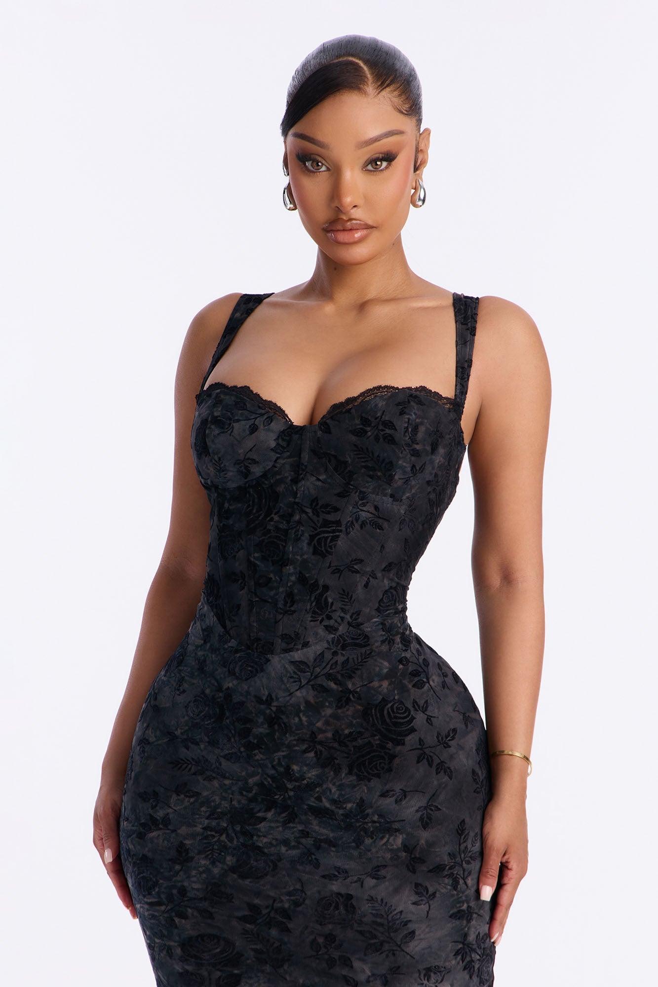 Mallory Floral Midi Dress - Black