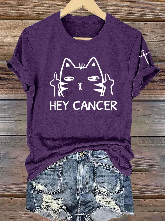 Women's Casual Anti-Cancer Kitten Print Short-Sleeve T-Shirt