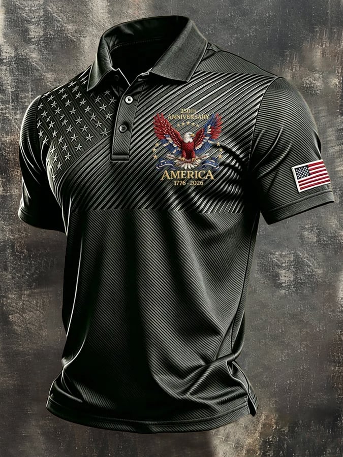 Men's Retro "Patriot" Color-Block Short-Sleeve Polo Shirt