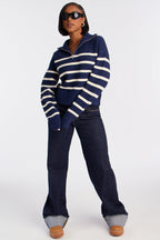Stripes And Lines Quarter Zip Sweater - Navy/combo