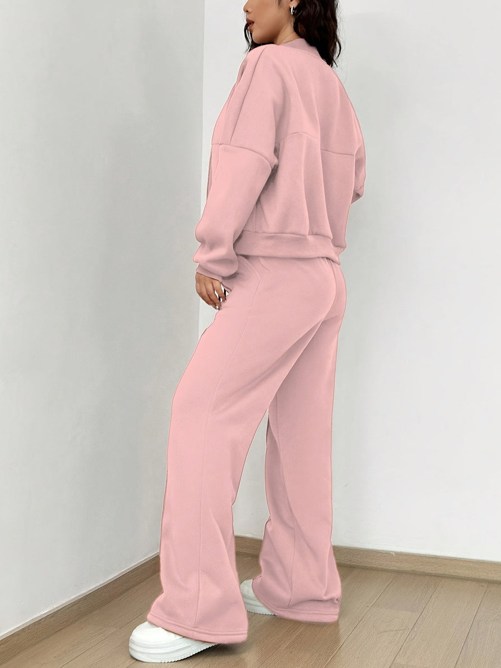 Zip-up Collarless‌ Cardigan Pants Set