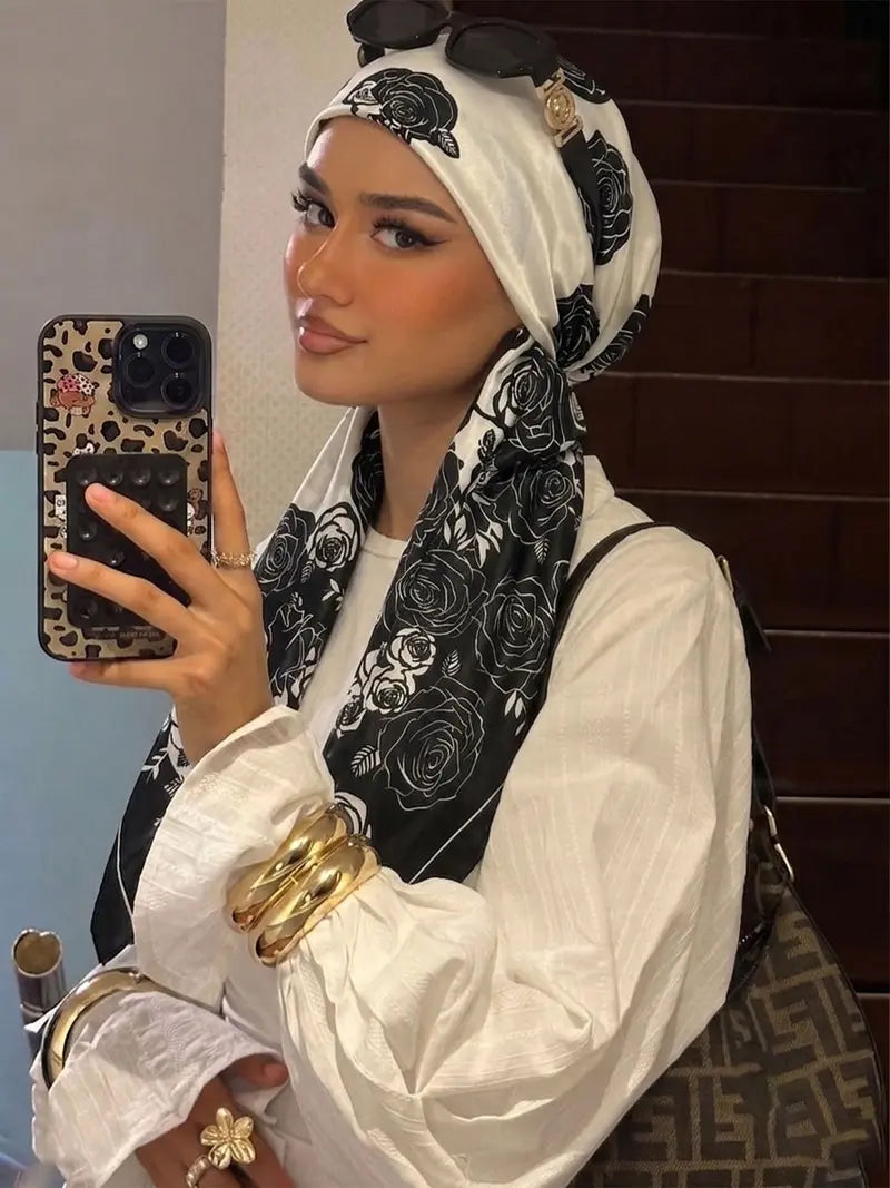 Women's Square Hijab Scarf - Color Block Print Turban