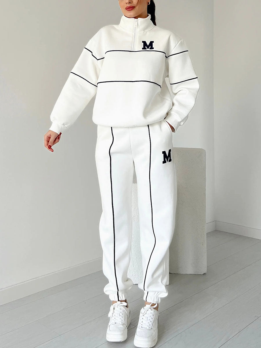 Women's sports and leisure stand collar two-piece set