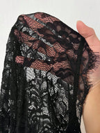Plus Size Lace Evening Gown with Deep V-Neck and Ruffle Waist