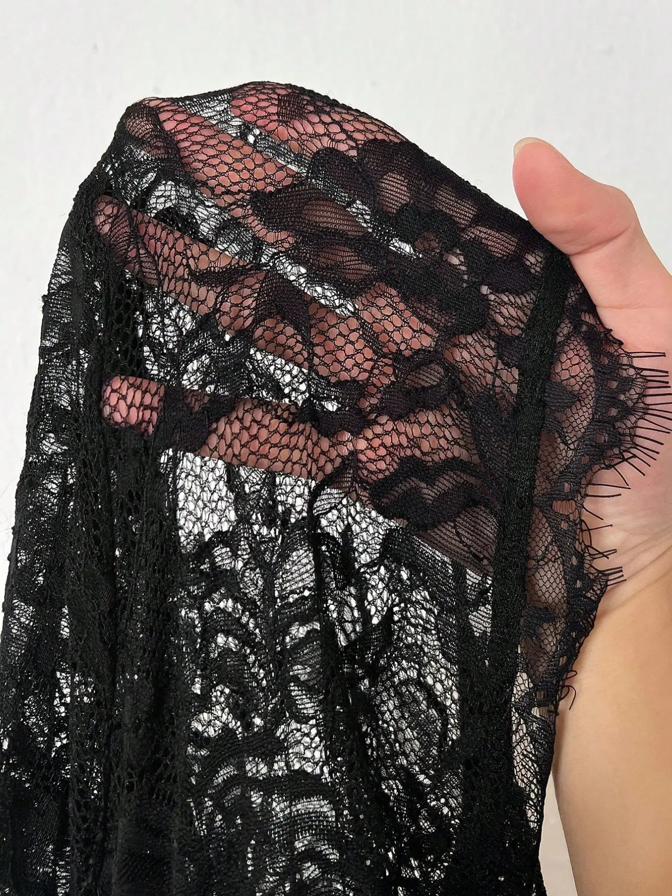 Plus Size Lace Evening Gown with Deep V-Neck and Ruffle Waist