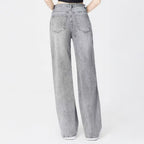 Women's Street Chic High Waist Multi-Pocket Baggy Denim Wide Leg Jeans, Versatile Streetwear Outfits, Asymmetric Waist Denim Trousers