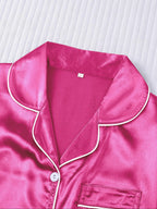 Women's Solid Satin Pyjama Three-piece Set
