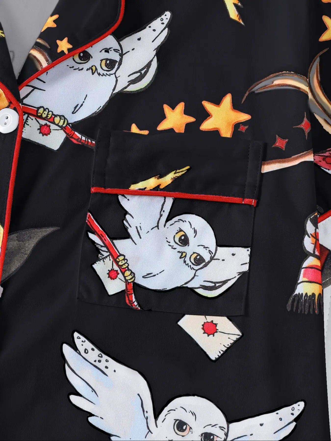 Women's Owl Print Short Sleeve Top & Elastic Waist Shorts Pyjama