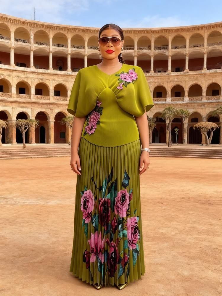 Women Elegant Floral Printed Skirt Set