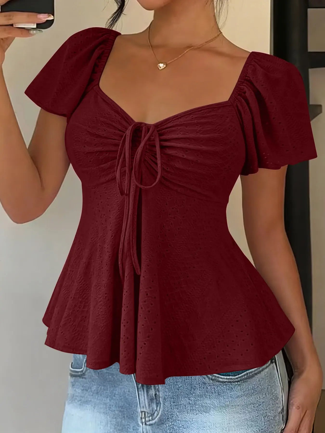 Women's Breathable Short Sleeve Blouse for Summer Casual Wear