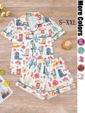 Women's All Over Cowboy Print Lapel Neck Button Front Pajama