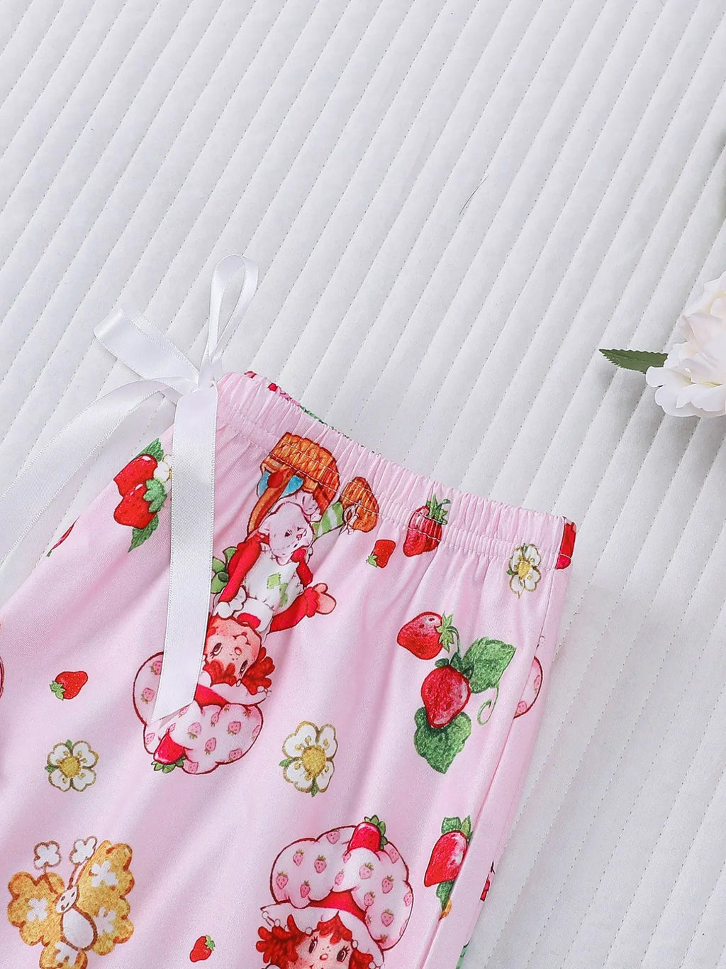 Women's Casual Cute Strawberry Print 3 Piece Pajama Set
