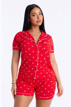 My Heart Is Yours Short Sleeve PJ Short Set - Red