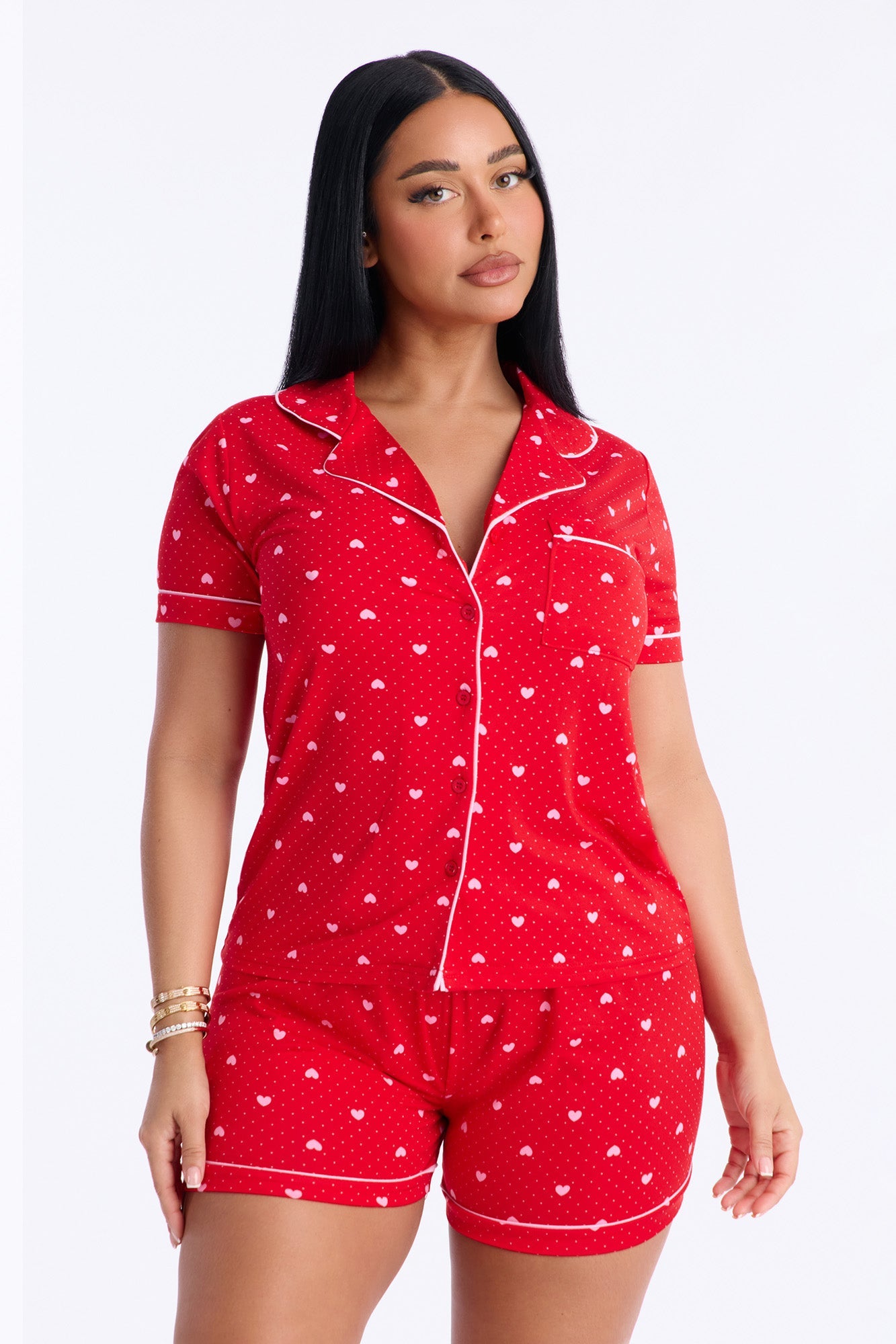 My Heart Is Yours Short Sleeve PJ Short Set - Red