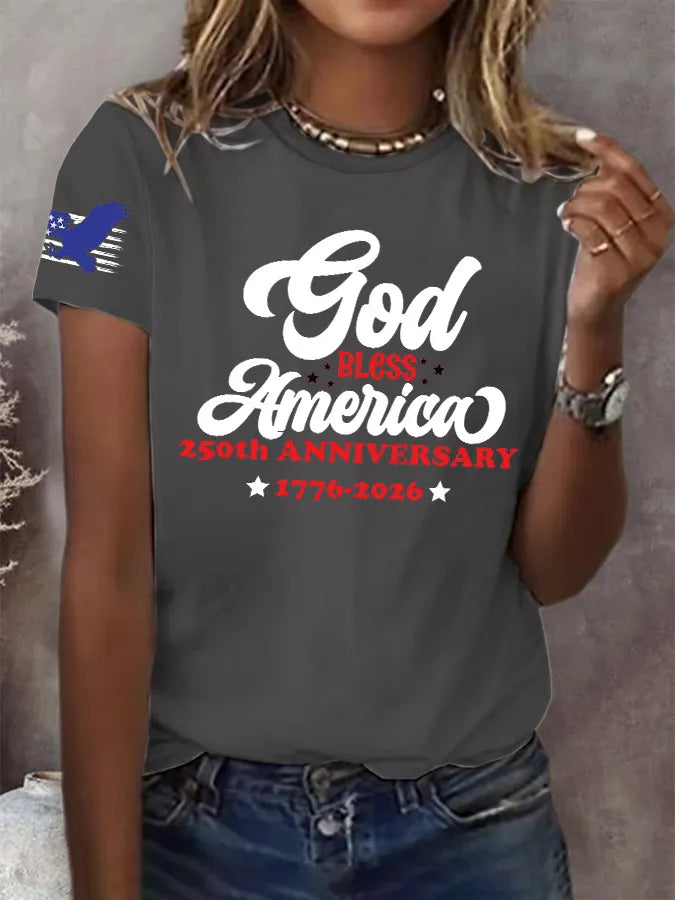 Retro God Bless America 250th Anniversary Print T-Shirt