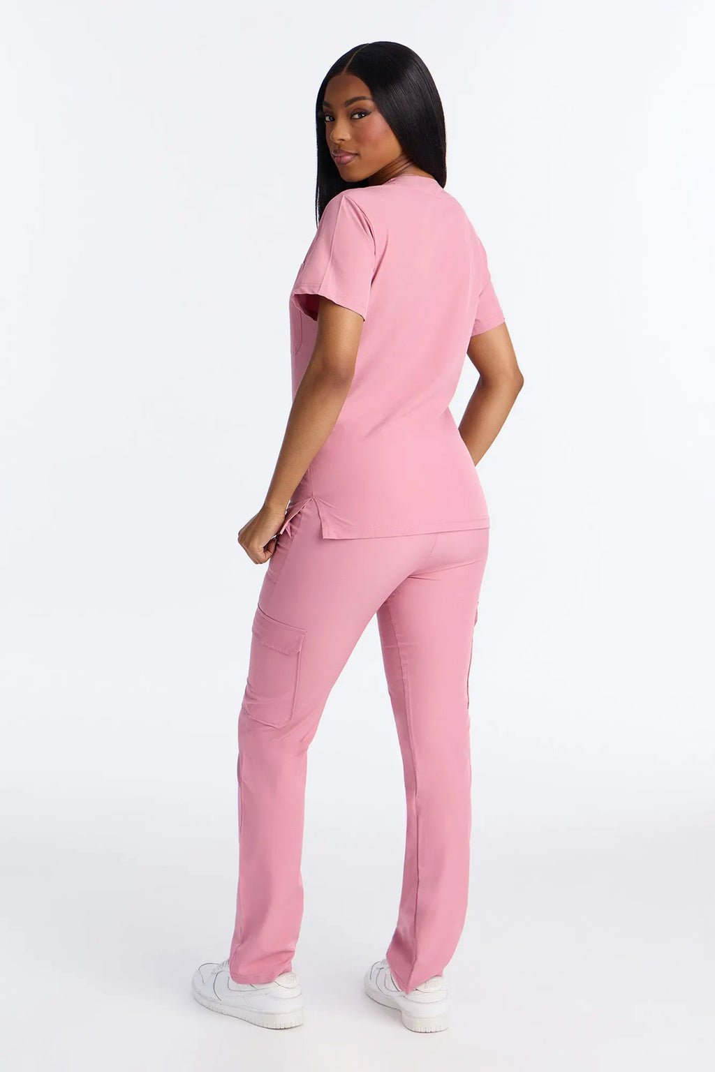 4 Way Stretch 2 Front Pocket Scrubs Rib Jogger Set - Mauve