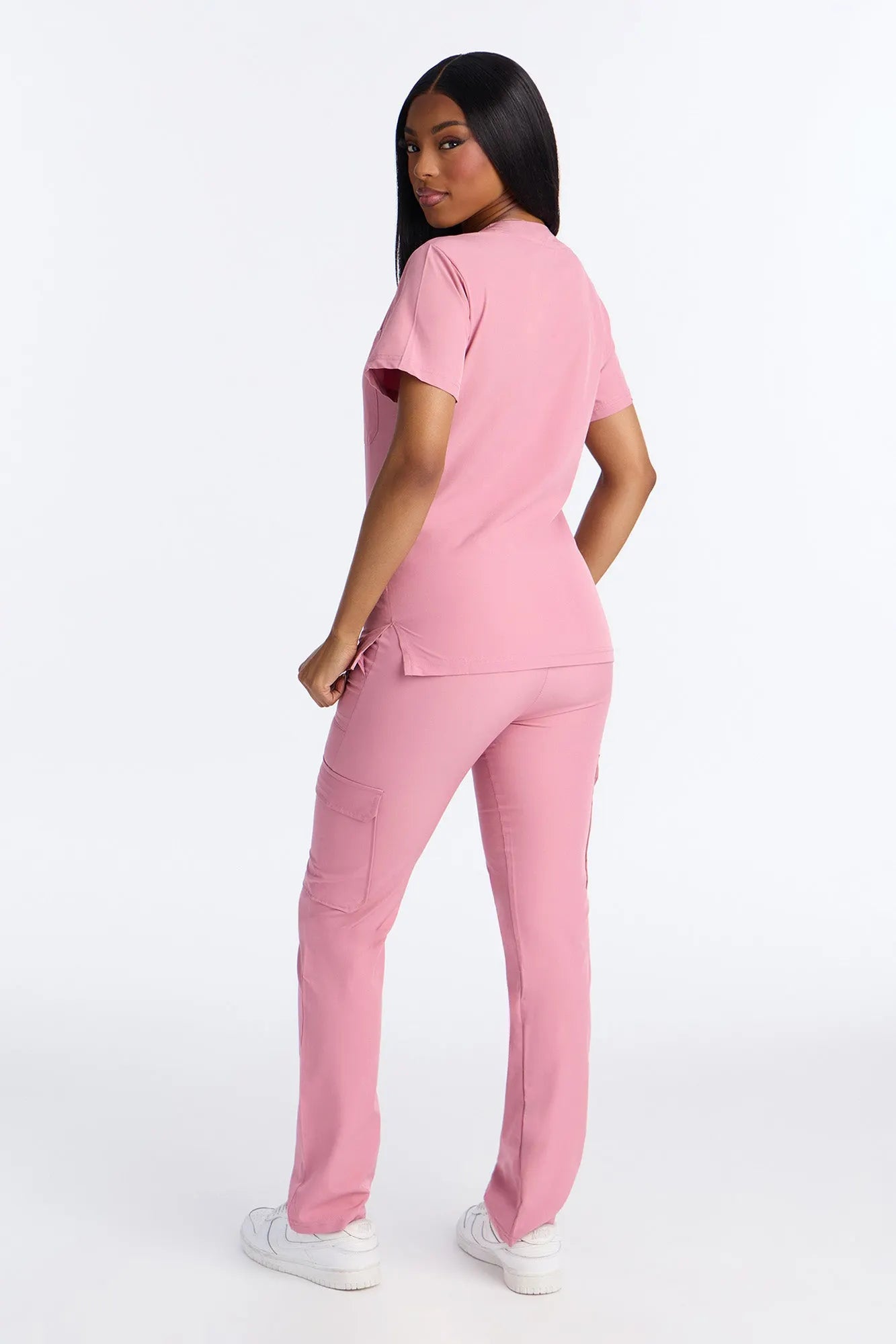 4 Way Stretch 2 Front Pocket Scrubs Rib Jogger Set - Mauve