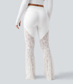UltraSculptTM High Waisted Tummy Control Contrast Lace Yoga Flare Leggings with Pocket