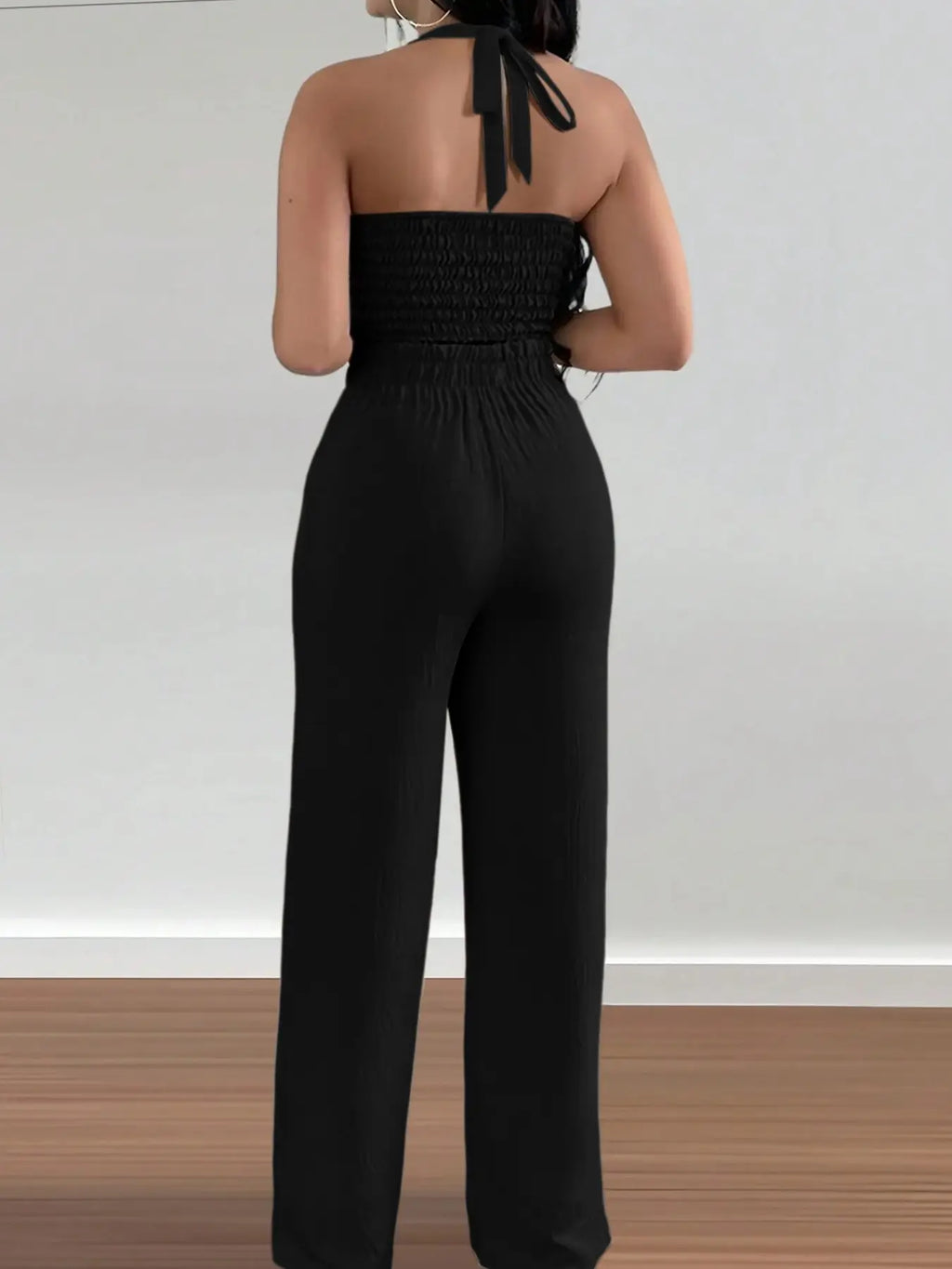 Women's Halter Crop Top & Wide-Leg Pants Set - Comfortable Woven Material