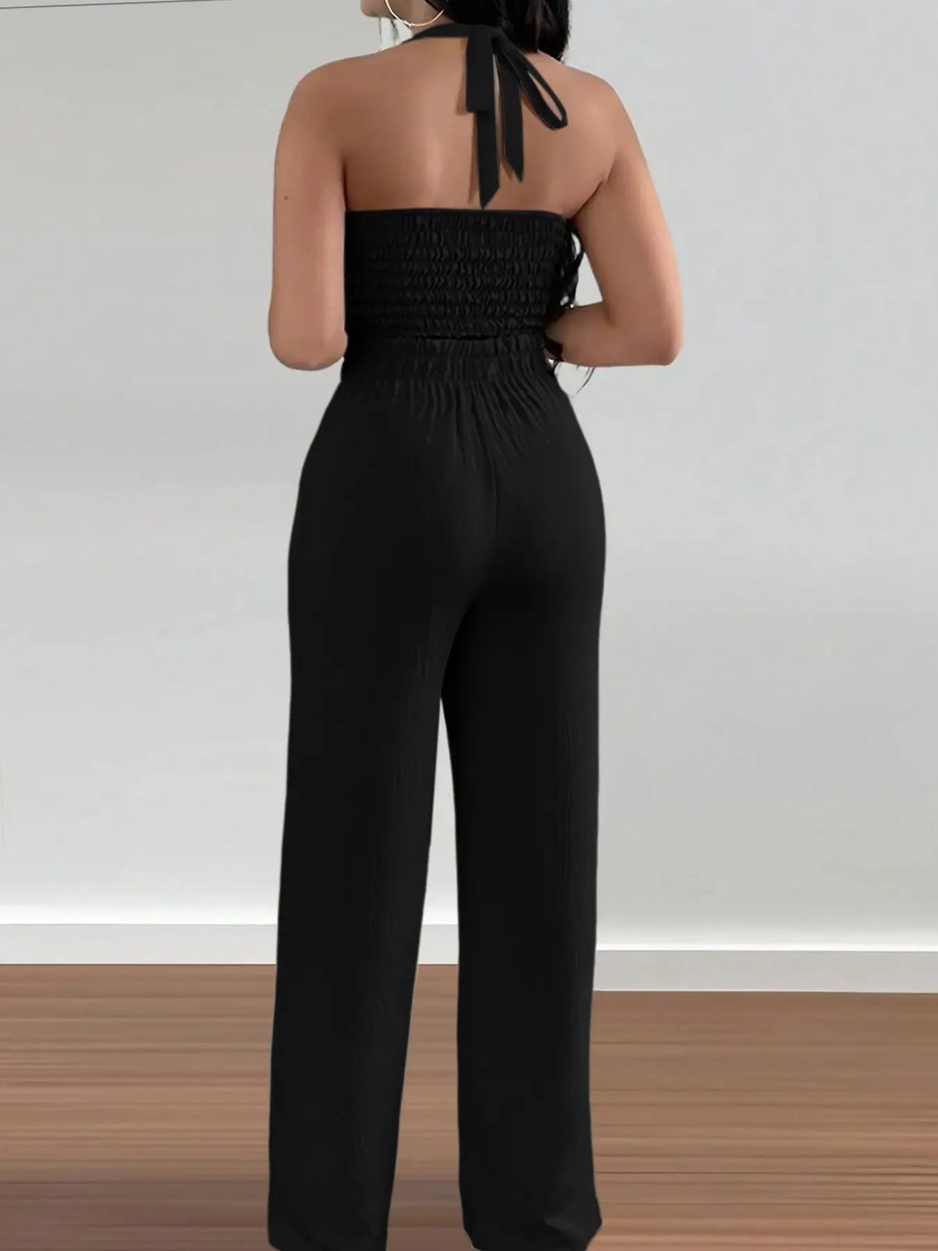 Women's Halter Crop Top & Wide-Leg Pants Set - Comfortable Woven Material